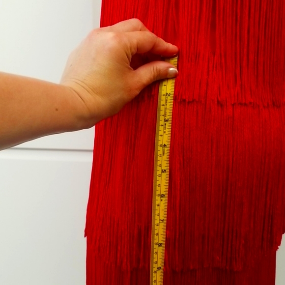 ❤💃 Aidan Mattox Red Fringe Embellished High Neck Dress💃 - Picture 9 of 11